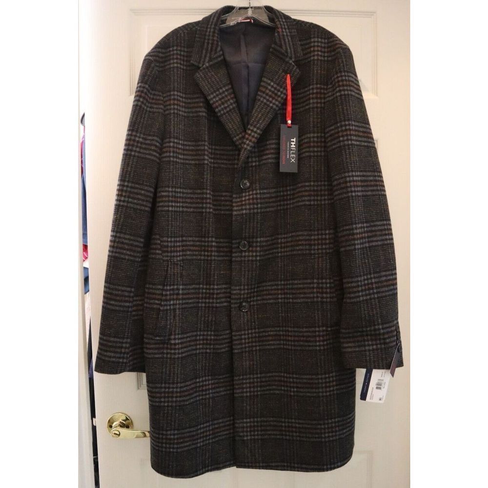 Tommy Hilfiger Men's Sz 36R Multi Addison Wool Blend Trim Fit Overcoat $395
